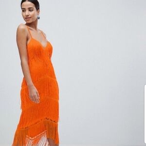 Asos orange fringe and lace dress NWOT